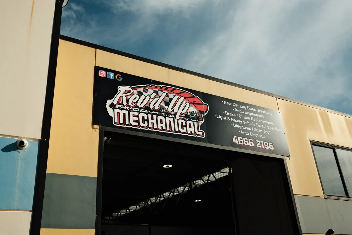 Rev'd Up Mechanical workshop signage listing services and the phone number 4666 2196